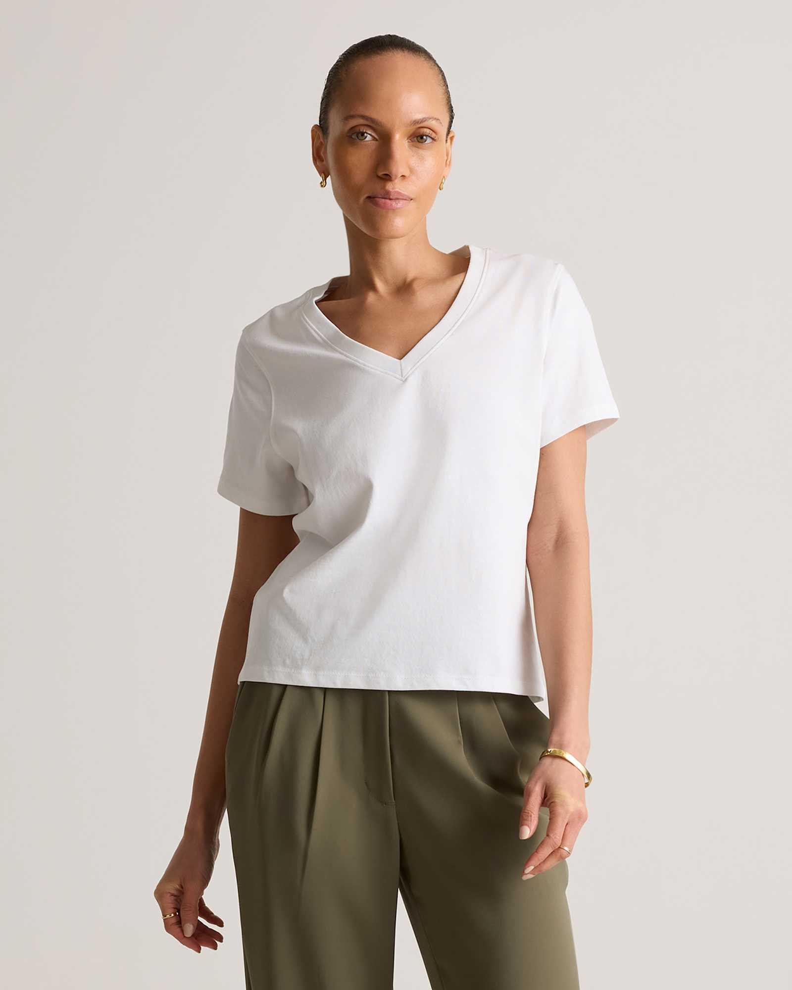 100% Cotton Boxy V-Neck Tee — Primary image 100% Cotton Boxy V-Neck Tee