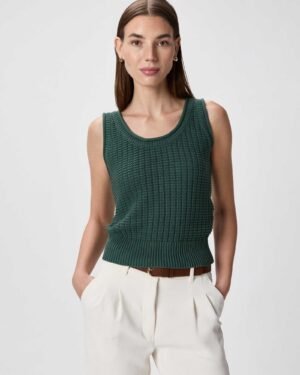100% Cotton Waffle Cropped Sweater Tank — Petite