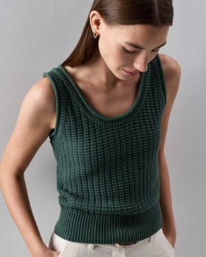 100% Cotton Waffle Cropped Sweater Tank — Petite