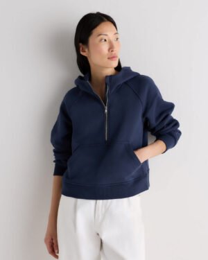 Brushed Fleece Cropped Half Zip Hoodie