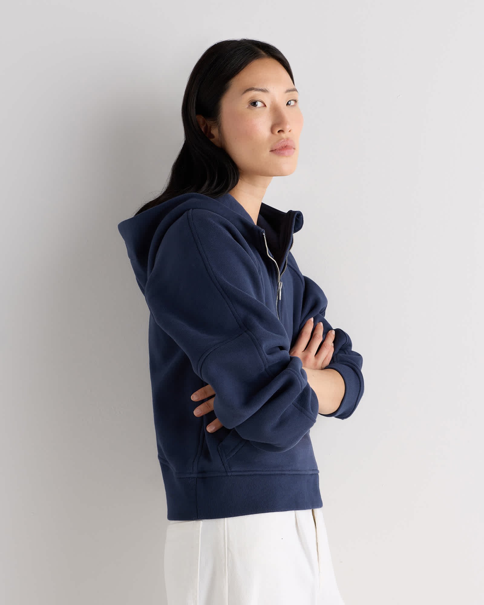 Brushed Fleece Cropped Half Zip Hoodie — Gallery image Brushed Fleece Cropped Half Zip Hoodie