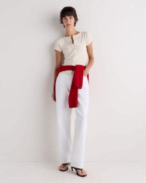 Cotton Micro-Rib Button Tee — Petite