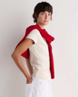 Cotton Micro-Rib Button Tee — Petite