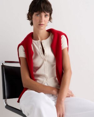 Cotton Micro-Rib Button Tee — Petite