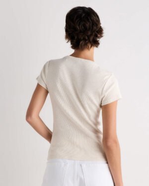 Cotton Micro-Rib Button Tee — Petite