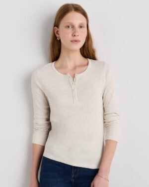 Cotton Micro-Rib Henley Long Sleeve Tee