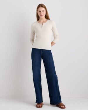Cotton Micro-Rib Henley Long Sleeve Tee
