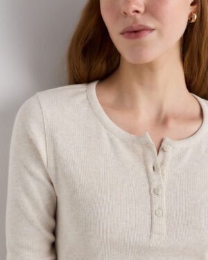 Cotton Micro-Rib Henley Long Sleeve Tee