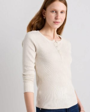 Cotton Micro-Rib Henley Long Sleeve Tee