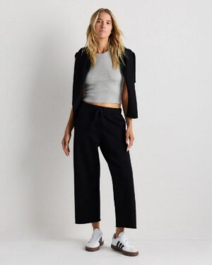 French Terry Cropped Wide Leg Pants