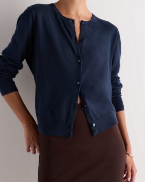 Lightweight Cotton Cashmere Crew Cardigan