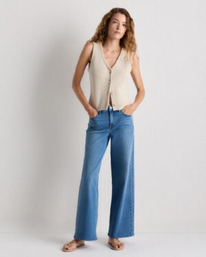 Mid-Rise Stretch Wide Leg Jeans