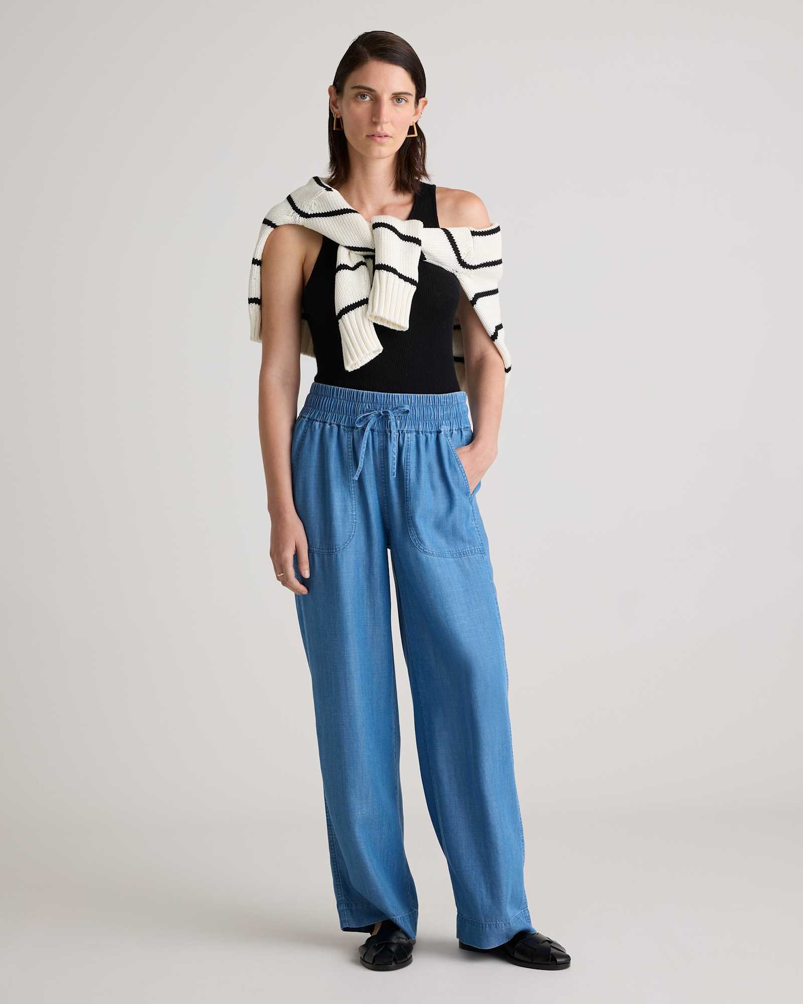 Pull-On Lyocell Chambray Pants — Gallery image Pull-On Lyocell Chambray Pants