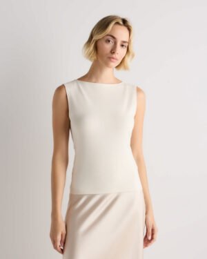 Stretch Cotton Jersey Boat Neck Tank — Petite