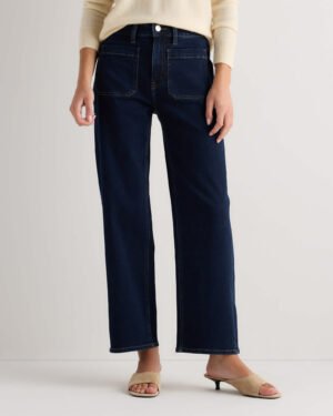 Stretch Patch Pocket Wide Leg Jeans