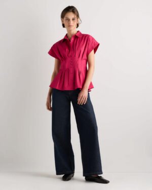 Stretch Twill Pleated Short Sleeve Shirt